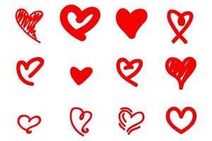 Set of valentine silhouettes of red heart love stickers. Various abstract forms of romantic relationship such as elements of wedding celebration vector