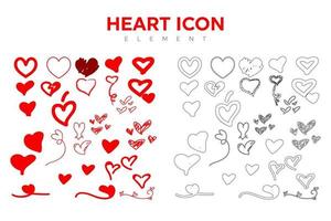 Set of valentine silhouettes of red heart love stickers. Various abstract forms of romantic relationship such as elements of wedding celebration vector