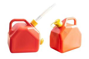 Red canister or Plastic Fuel Can on white background photo