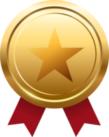 médaille d'or avec ruban rouge. champion et gagnant médaille sportive. png