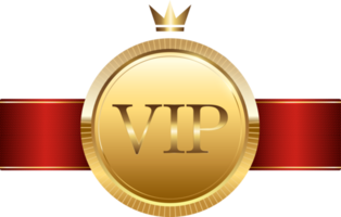 Golden medal with red ribbon .Champion and winner awards vip medal . png