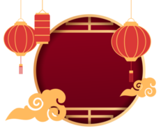 cadre de bordure de modèle traditionnel entrelacs de style chinois avec lanterne traditionnelle png