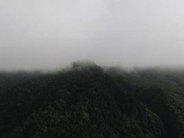 vista aérea del paisaje forestal neblinoso en indonesia al amanecer. foto