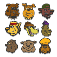 Different type of cartoon dog faces for stickers. funny cartoon different dog breeds in trendy style. png