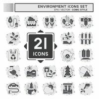 Icon Set Environment. related to Environment symbol. Comic Style. simple illustration. conservation. earth. clean