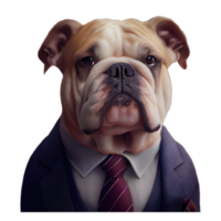 Portrait of a bulldog dressed in a formal business suit png
