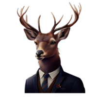 portrait d'un cerf vêtu d'un costume formel png