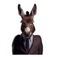 Portrait of a donkey dressed in a formal business suit png