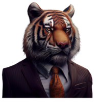 portrait d'un tigre vêtu d'un costume formel png