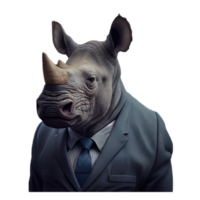 retrato de un rinoceronte vestido con un traje de negocios formal png