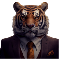 portrait d'un tigre vêtu d'un costume formel png