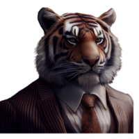 portrait d'un tigre vêtu d'un costume formel png