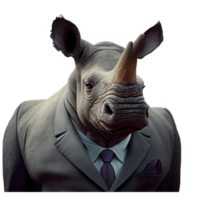 retrato de un rinoceronte vestido con un traje de negocios formal png