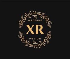 Colección de logotipos de monograma de boda con letras iniciales xr, plantillas florales y minimalistas modernas dibujadas a mano para tarjetas de invitación, guardar la fecha, identidad elegante para restaurante, boutique, café en vector