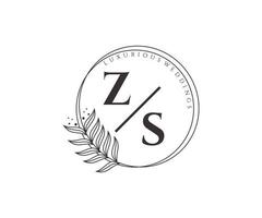 plantilla de logotipos de monograma de boda con letras iniciales zs, plantillas florales y minimalistas modernas dibujadas a mano para tarjetas de invitación, guardar la fecha, identidad elegante. vector