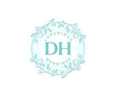 plantilla de logotipos de monograma de boda con letras iniciales dh, plantillas florales y minimalistas modernas dibujadas a mano para tarjetas de invitación, guardar la fecha, identidad elegante. vector