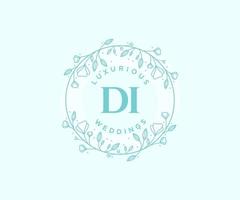 plantilla de logotipos de monograma de boda con letras iniciales di, plantillas florales y minimalistas modernas dibujadas a mano para tarjetas de invitación, guardar la fecha, identidad elegante. vector