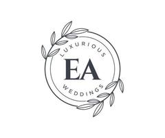 EA Initials letter Wedding monogram logos template, hand drawn modern minimalistic and floral templates for Invitation cards, Save the Date, elegant identity. vector