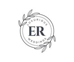 ER Initials letter Wedding monogram logos template, hand drawn modern minimalistic and floral templates for Invitation cards, Save the Date, elegant identity. vector