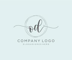 Initial OD feminine logo. Usable for Nature, Salon, Spa, Cosmetic and Beauty Logos. Flat Vector Logo Design Template Element.