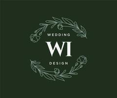 colección de logotipos de monograma de boda con letras iniciales de wi, plantillas florales y minimalistas modernas dibujadas a mano para tarjetas de invitación, guardar la fecha, identidad elegante para restaurante, boutique, café en vector