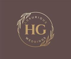 plantilla de logotipos de monograma de boda con letras iniciales hg, plantillas florales y minimalistas modernas dibujadas a mano para tarjetas de invitación, guardar la fecha, identidad elegante. vector