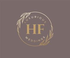 HF Initials letter Wedding monogram logos template, hand drawn modern minimalistic and floral templates for Invitation cards, Save the Date, elegant identity. vector