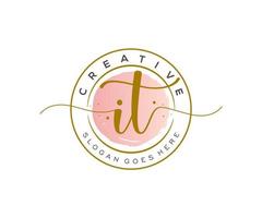 initial IT Feminine logo beauty monogram and elegant logo design, handwriting logo of initial signature, wedding, fashion, floral and botanical with creative template. vector