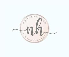 logotipo femenino inicial de nh. utilizable para logotipos de naturaleza, salón, spa, cosmética y belleza. elemento de plantilla de diseño de logotipo de vector plano.