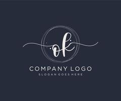 Initial OK feminine logo. Usable for Nature, Salon, Spa, Cosmetic and Beauty Logos. Flat Vector Logo Design Template Element.