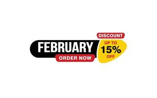 15 Percent FEBRUARY discount offer, clearance, promotion banner layout with sticker style. vector