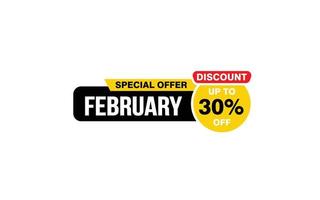 30 Percent FEBRUARY discount offer, clearance, promotion banner layout with sticker style. vector