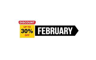 30 Percent FEBRUARY discount offer, clearance, promotion banner layout with sticker style. vector