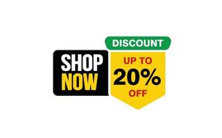 20 Percent SHOP NOW offer, clearance, promotion banner layout with sticker style. vector