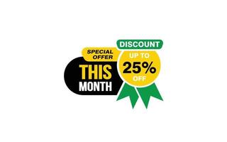 25 Percent THIS MONTH offer, clearance, promotion banner layout with sticker style. vector