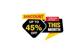 45 Percent THIS MONTH offer, clearance, promotion banner layout with sticker style. vector