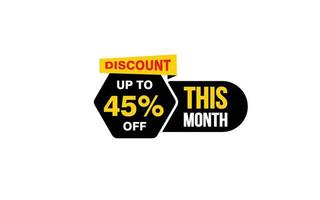 45 Percent THIS MONTH offer, clearance, promotion banner layout with sticker style. vector