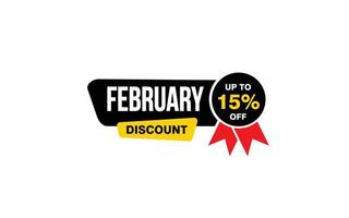 15 Percent FEBRUARY discount offer, clearance, promotion banner layout with sticker style. vector