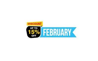 15 Percent FEBRUARY discount offer, clearance, promotion banner layout with sticker style. vector