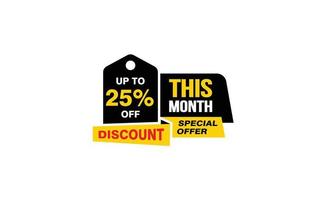 25 Percent THIS MONTH offer, clearance, promotion banner layout with sticker style. vector