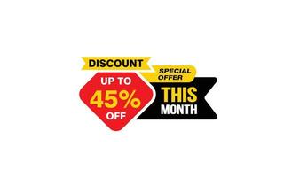 45 Percent THIS MONTH offer, clearance, promotion banner layout with sticker style. vector