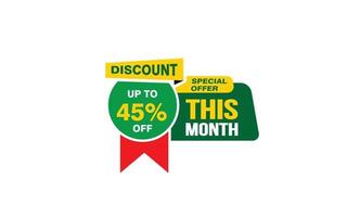 45 Percent THIS MONTH offer, clearance, promotion banner layout with sticker style. vector