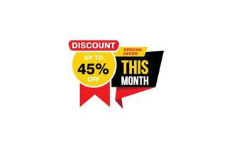 45 Percent THIS MONTH offer, clearance, promotion banner layout with sticker style. vector