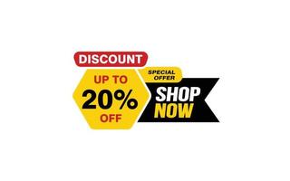 20 Percent SHOP NOW offer, clearance, promotion banner layout with sticker style. vector