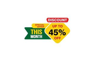 45 Percent THIS MONTH offer, clearance, promotion banner layout with sticker style. vector