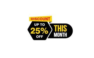 25 Percent THIS MONTH offer, clearance, promotion banner layout with sticker style. vector