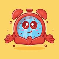 funny alarm clock character mascot with yoga meditation pose isolated cartoon in flat style design vector