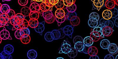 Dark Multicolor vector background with occult symbols.