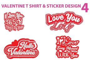 Valentine t shirt and sticker design template set vector