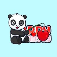 Cute panda is fishing for hearts. Vector illustration of cute cartoon animal cartoon.